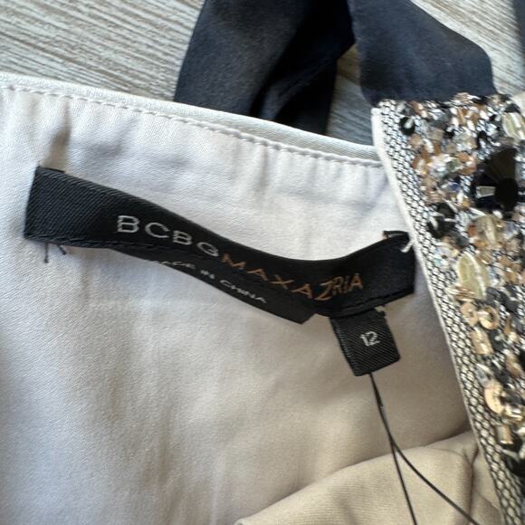 Bcbgmaxazria Embellished Champagne Cocktail Dress NWT Size 12 Rhinestones V Neck - Picture 6 of 9